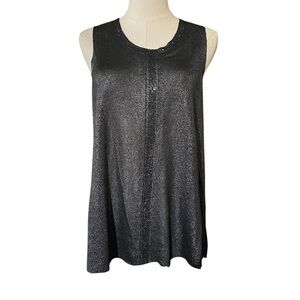 Vocal Shimmery Black Sleeveless Tank Top with Beaded Trim Made in USA Sz M